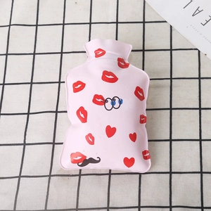 Pink high-density PVC mini hot water bag with cute cartoon lips and heart pattern