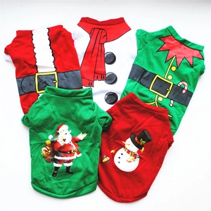 Christmas Pet T-Shirt Soft Polyester Holiday Santa Snowman Elf Print Vest Clothes For Small Dogs Cats Puppy Kitten