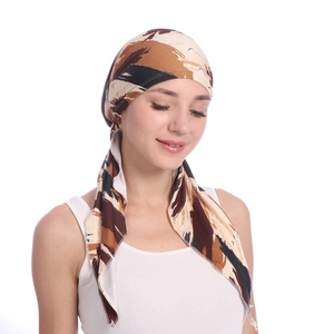 Women floral headwrap turban with coffee and beige abstract print on soft fabric