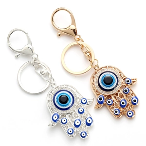 Hamsa Hand Evil Eye Keychain Vintage Alloy Gold Silver Rhinestone Pendant Lucky Fatima Palm Bag Accessory Women Jewelry