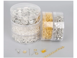 DIY jewelry kit with gold and silver earring hooks, jump rings and metal accessories