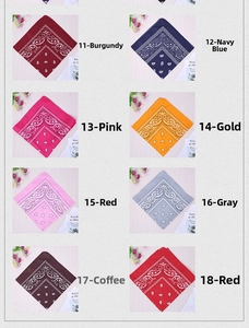 Detailed grid view showcasing eight colorful paisley cotton bandanas for cycling and hip-hop