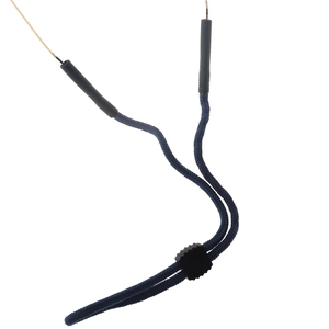 Detail of blue braided sports eyewear lanyard with adjustable buckle and rubber loops