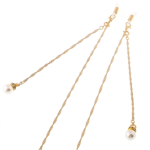 Golden multi-functional glasses chain with faux pearls and silicone loops for sunglasses