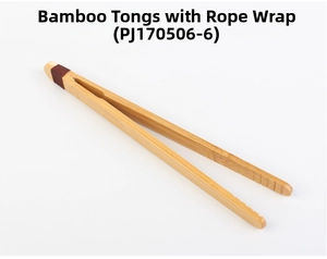 Detailed macro view of bamboo tea tweezers with wrapped thread handle and anti-slip tips