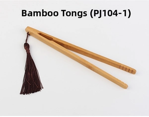 Bamboo tea tweezers with traditional brown tassel and anti-slip ridges for tea ceremonies