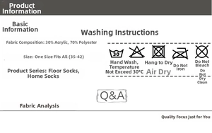 Detailed material specifications and washing care guide for thermal fleece floor socks