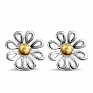 Daisy Flower Stud Earrings Two Tone Copper Hollow Petals Sweet Fresh Style Nature Inspired Daily Jewelry For Women