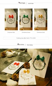 Detail view of 3D bow Christmas cards in red, green and gold with holiday wreaths