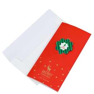 3D Christmas greeting card set with red gold-stamped reindeer and matching envelope