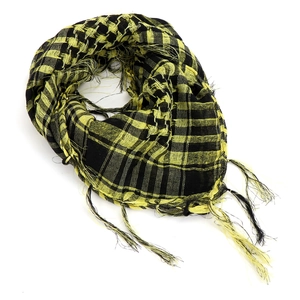 Tactical Shemagh scarf in black and green checkered pattern with decorative fringe edges