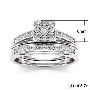Zircon engagement ring set with 6mm square stone and paved bands in silver tone
