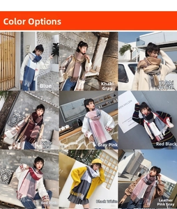 Detailed grid view of soft plaid cashmere-like scarves in nine distinct color patterns