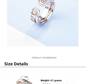 Detail of S925 silver adjustable ring showing 4.1g weight and 7mm width dimensions