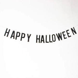 Classic black Happy Halloween banner flags for spooky party decoration on white background