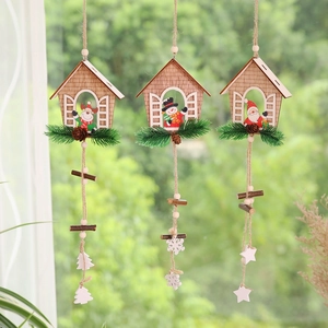 Creative wooden Christmas tree pendants set with snowman elk and Santa Clause figures