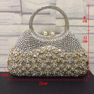 Detailed size specifications for gold floral rhinestone evening clutch bag with crystal handle