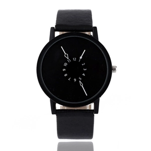 Minimalist Quartz Watch For Women Men Fashion Couple Wristwatch Leather Strap Simple Round Dial Center Number Design