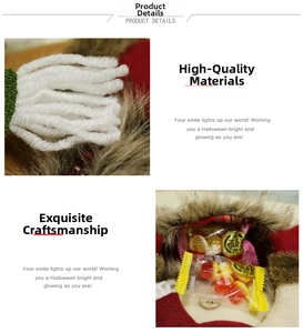 Detail of red festive treat bag featuring faux fur trim and knitted pom-poms for holidays