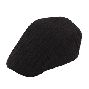 Classic black cable knit ivy cap for men and women featuring thick warm thermal texture