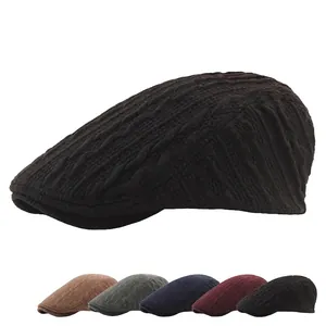 Cable Knit Ivy Cap Thickened Cotton Polyester Winter Warm Flat Cap Solid Color Fashion Beret Hat For Men Women