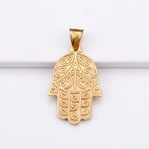 Vintage Hamsa Hand Of Fatima Pendant Necklace Stainless Steel Electroplated Swirl Totem Ethnic Style Jewelry For Men