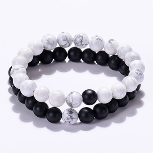 Natural Stone Beaded Bracelet Lava Stone White Turquoise Matte Beads Yoga Healing Stretch Couple Jewelry
