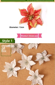 Detail of 13cm artificial Christmas poinsettia with glitter gold edges and Style 1 design