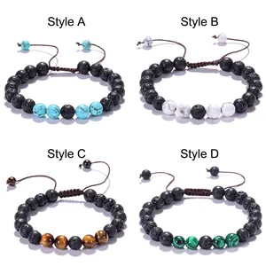 Bracelets d'énergie en turquoise et pierre de lave tressés réglables en 4 modèles