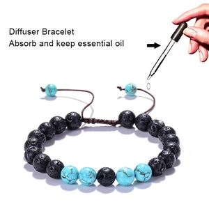 Bracelet diffuseur réglable en turquoise et pierre de lave 8mm pour huiles essentielles