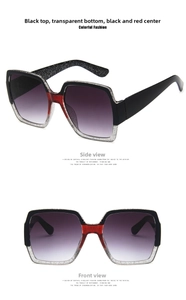 Detail of square oversized glitter sunglasses with black and transparent gradient frame