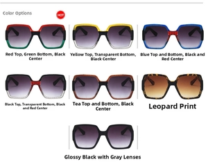 Matrix view of various colorful square frame sunglasses with gradient lenses