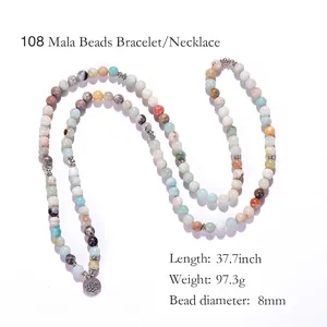 Dettaglio della collana Mala 108 grani in amazzonite 8mm con loto