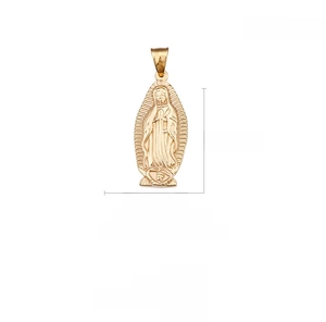 Detailed size view of 18K gold plated Virgin Mary pendant with 40mm height and 18mm width