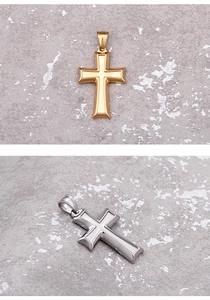Polished stainless steel Egyptian cross pendant shown in gold and silver finishes
