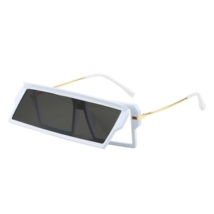 Modern white oversized square sunglasses with thick frames and golden metal temples