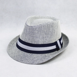 Classic straw panama hat with two-tone striped band for men and women beach wear