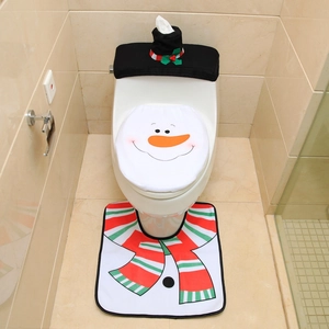 Ensemble décoratif de Noël pour toilettes avec housse de siège et tapis bonhomme de neige