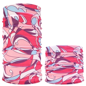 Seamless outdoor neck gaiter with pink and purple abstract pattern for cycling and sun protection