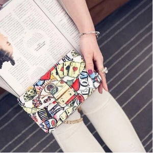 Cute poker cards print crossbody bag for women with chain strap and cartoon pattern