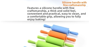 Three colorful non-stick silicone rolling pins for home baking in blue orange and green