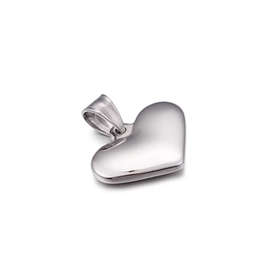 Polished heart shaped stainless steel pendant charm on white background for DIY gifts