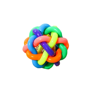 Colorful woven pet bell ball toy made of soft rubber tubes for dogs and cats