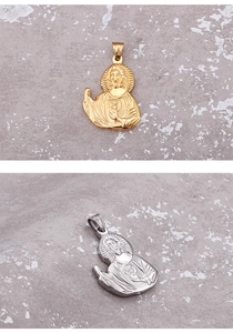 Detailed comparison of gold and silver Jesus pendants in high-quality polished titanium steel