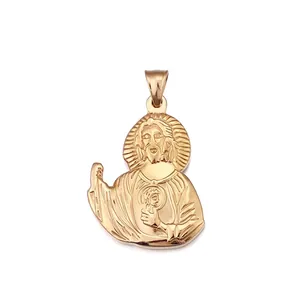 Religious Jesus relief pendant in polished gold finish made of durable titanium steel