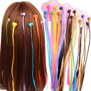 Kids Colorful Braided Wig Hair Extensions Synthetic Hair Claws And Ties With Decorative Beads And Feathers For Performance Party