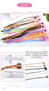 Detailed view of colorful braided hair extensions with small clips for kids hairstyles