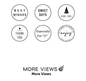 Set of 6 minimalist round greeting stickers with black and white decorative designs