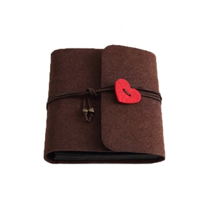 Coffee brown felt DIY photo album with red heart ornament and tie closure for gifts