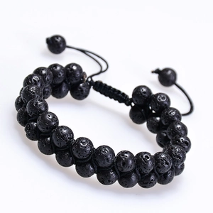 Double Row Lava Stone Bracelet Natural Stone Adjustable Woven Rope Chakra Essential Oil Diffuser Jewelry